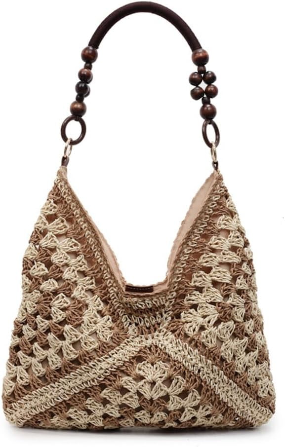 Summer Straw Hobo Bags for Women Boho Woven Mesh Beach Tote Bag Large Capacity Crochet Vacation Shoulder Handbag