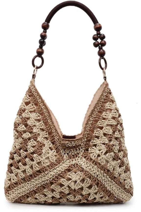 Summer Straw Hobo Bags for Women Boho Woven Mesh Beach Tote Bag Large Capacity Crochet Vacation Shoulder Handbag