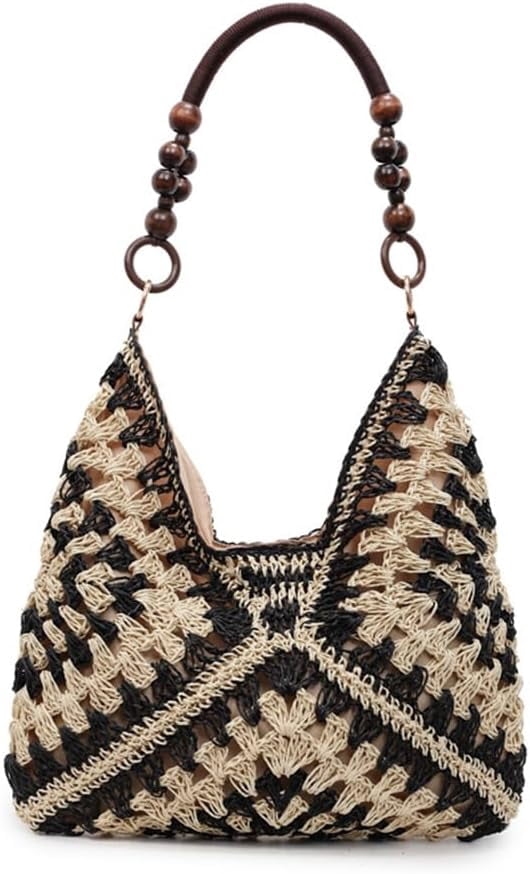 Summer Straw Hobo Bags for Women Boho Woven Mesh Beach Tote Bag Large Capacity Crochet Vacation Shoulder Handbag