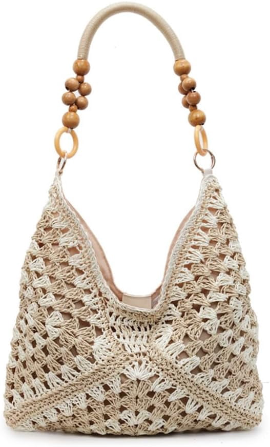 Summer Straw Hobo Bags for Women Boho Woven Mesh Beach Tote Bag Large Capacity Crochet Vacation Shoulder Handbag