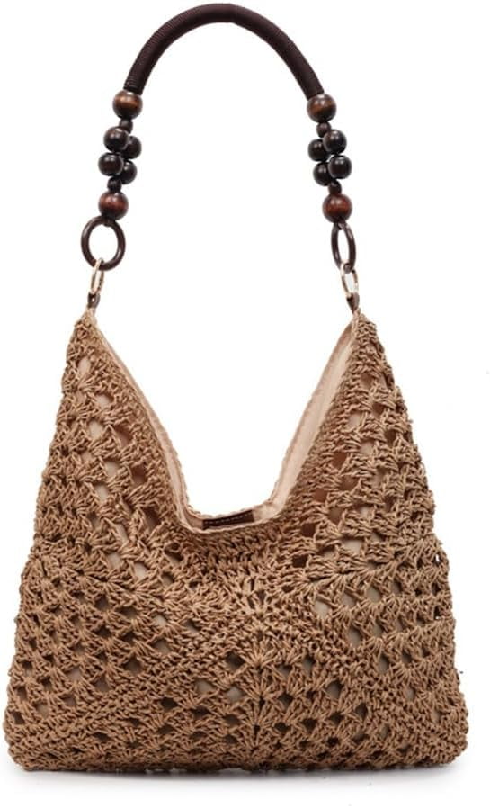Summer Straw Hobo Bags for Women Boho Woven Mesh Beach Tote Bag Large Capacity Crochet Vacation Shoulder Handbag
