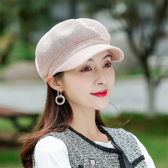 Summer Straw Newsboy Cap Beret Breathable Mesh Octagonal Cap Sun Hat Beach Hats