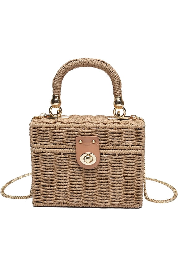 Summer Straw Purse Beach Bags for Women Cute Wicker Woven Basket Tote Box Purse Vacation Handbag