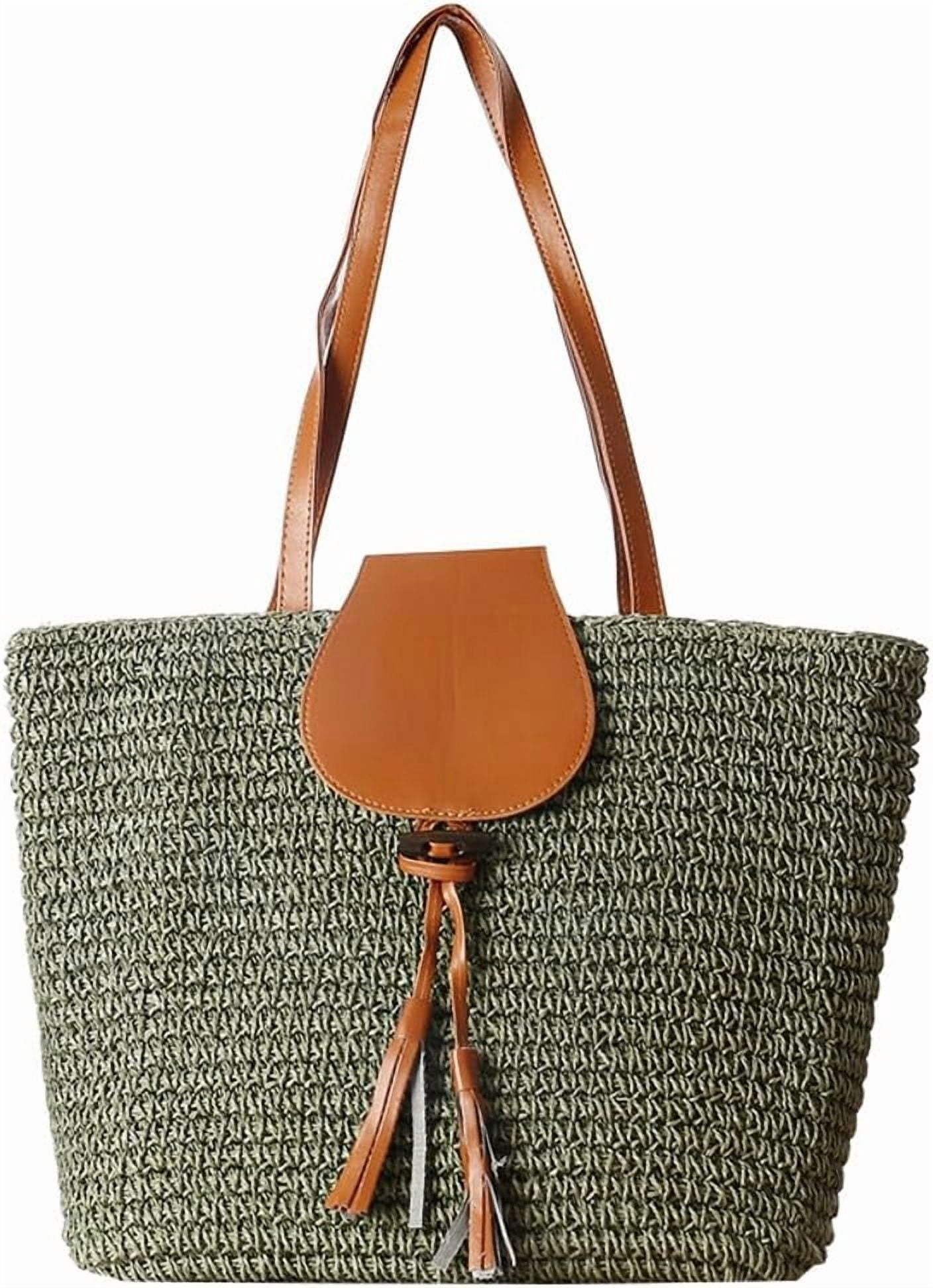 Summer Straw Shoulder Bags for Women Large Woven Tote Purse Casual Beach Vacation Top Handle Handbags with Tassel