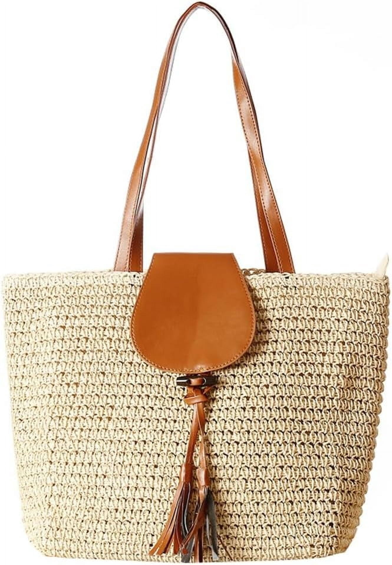 Summer Straw Shoulder Bags for Women Large Woven Tote Purse Casual Beach Vacation Top Handle Handbags with Tassel