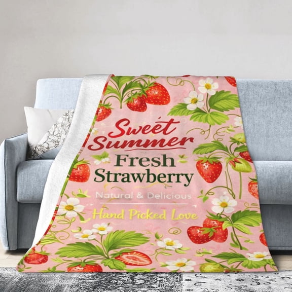 Summer Strawberry Blanket Gift Throw Blanket Cozy Soft Home Decor with Nature Inspired Floral 50x40