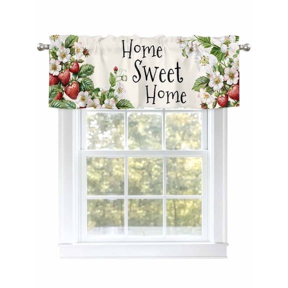 Summer Strawberry Flower Valances for Windows, Rod Pocket Kitchen Valance Curtains - Soft & Washable Small Window Treatment for Living Room,&nbsp;Bathroom, Country Home , 42x12 Inch, 1 Panel