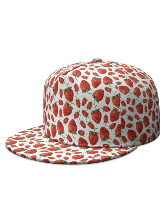 Summer Strawberry Hip Hop Hat - Adjustable Flat Bill Snapback for Men & Women - Red Fruity Kawaii Style