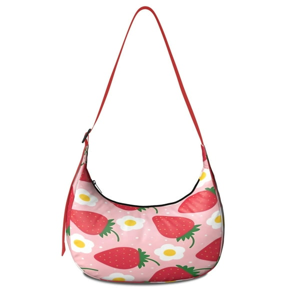 Summer Strawberry Print Travel Crossbody Tote for Women, Red Fruity Shoulder Purse, Lightweight Water-Resistant Hobo Handbag, Sweet Berry Lover Gift