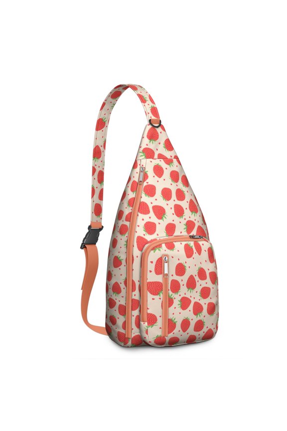 Summer Strawberry Sling Backpack – Lightweight & Water-resistant, Fruity Fresh Print, Ideal for Travel, Beach & Shopping