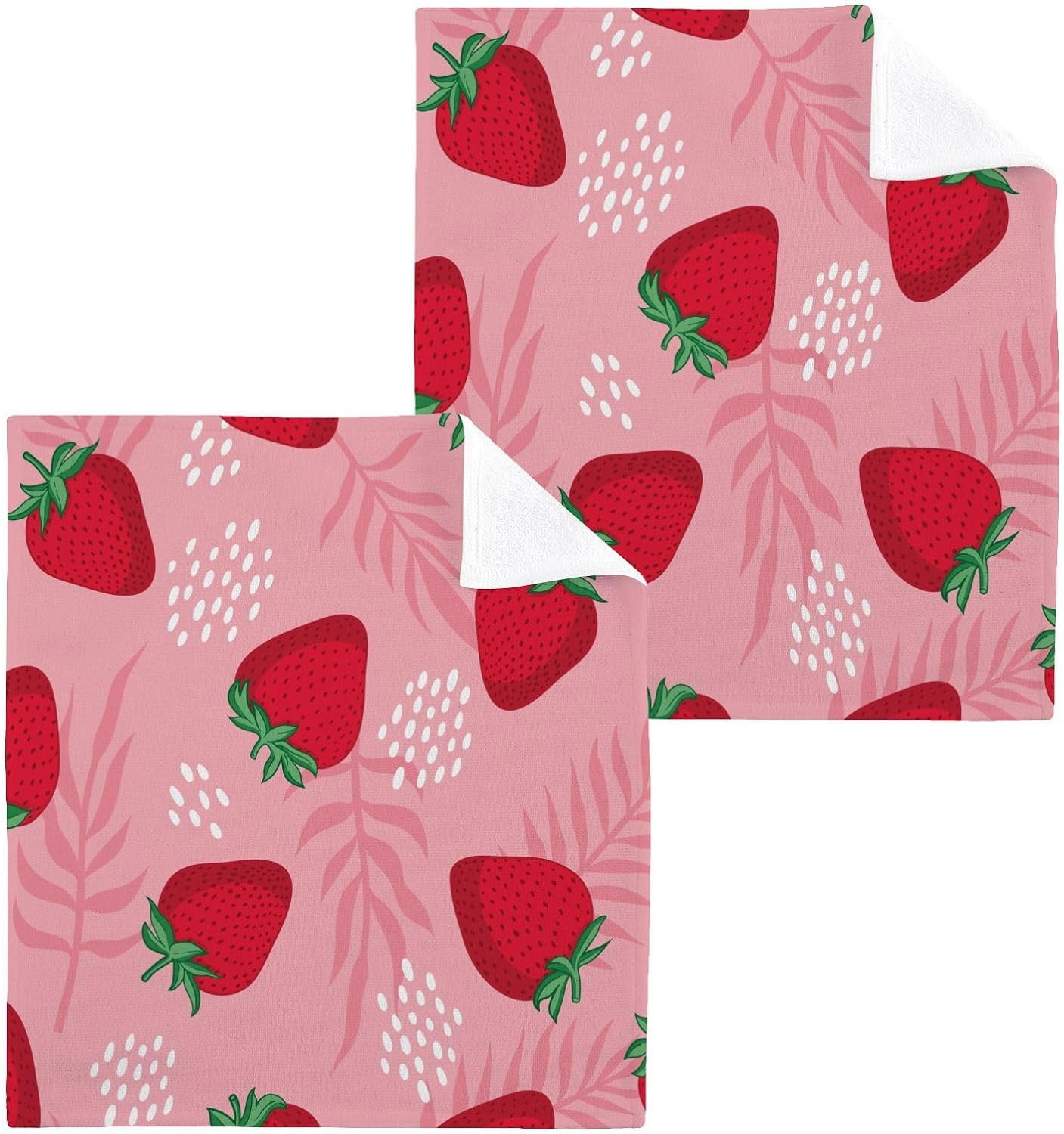 Summer Strawberry Washcloth 12x12in Set, 2 Pack Absorbent Cotton Towel ...
