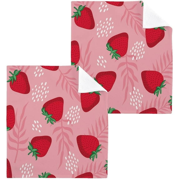 Summer Strawberry Washcloth 12x12in Set, 6 Pack Absorbent Cotton Towel Square Kitchen Dishes Towels, Soft Cleaning Face Hand Towel Fast Drying Wash cloth