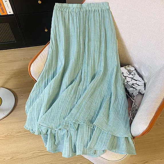 Summer Stripe Chiffon Skirts for Women Women's Summer Elastic Waist Stripe Chiffon Half Skirt Women's Large Size Breathable Vacation Skirts