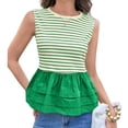 thumbnail image 1 of Summer Stripe Print Women Sleeveless Patchwork Slim Tank Tops Ruffle Vest, 1 of 6