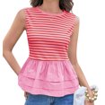 thumbnail image 1 of Summer Stripe Print Women Sleeveless Patchwork Slim Tank Tops Ruffle Vest, 1 of 6