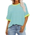 thumbnail image 1 of Summer Striped Print Women Oversized Tee Shirt Casual Color Block Half Sleeve Crew Neck Tops, 1 of 6