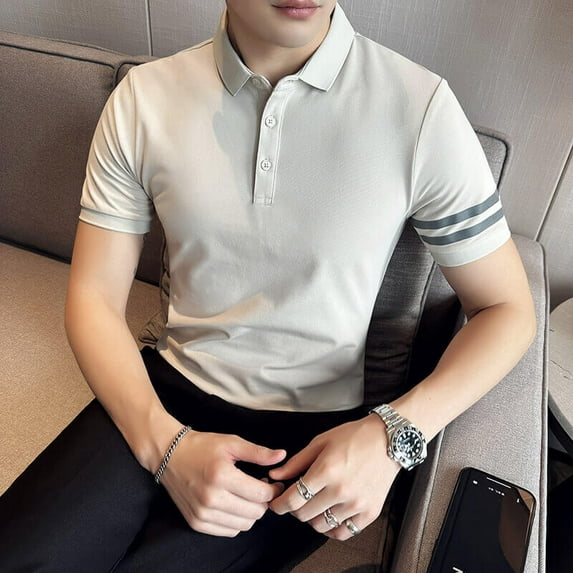 Summer Striped Ribbon Design Short Sleeved Polo Shirt