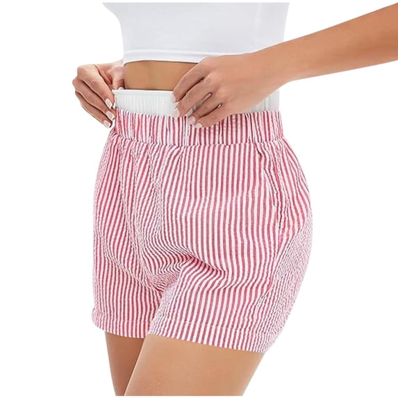Summer Striped Shorts Women Elastic High Waisted Casual Summer Loungewear Beach Vacation Shorts M
