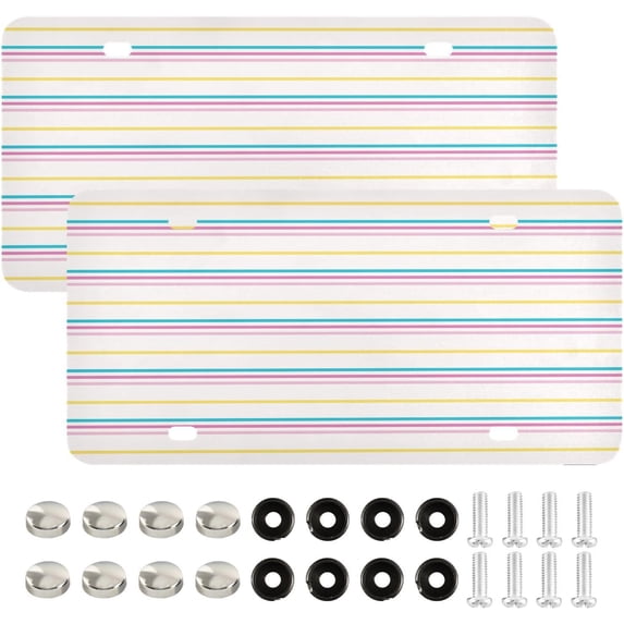 Summer Stripes License Plates Front License Plate Covers Metal Car Tag for Automotive Cars Bikes Decorative Plaque 2PCS 6 x 12 Inch