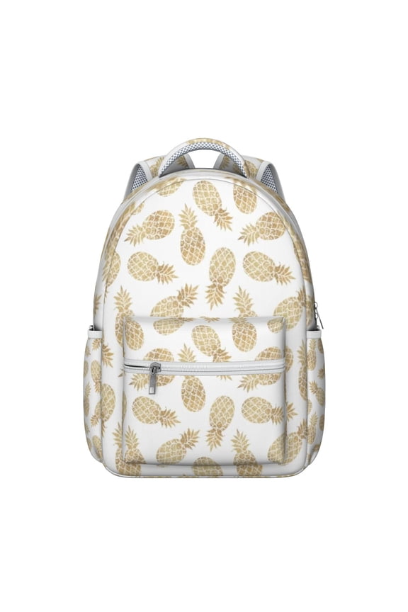 Summer Students Backpack Pineapples Hawaiian Hawaii Tropical School Bag with Fruit Yellow Golden Pattern, Durable and Comfortable