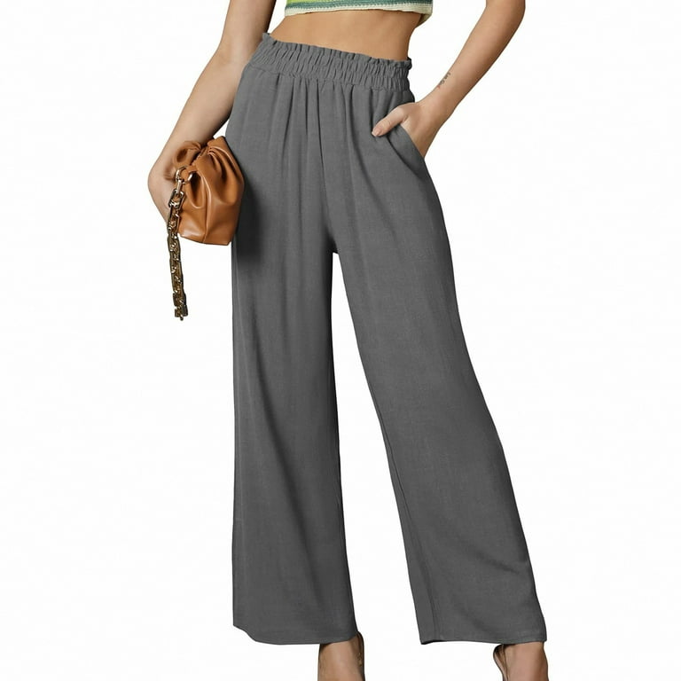 Summer Style No Splurge,POROPL Fashion Casual Elastic Waist Pocket Solid  Trousers Long Pants Womens Work Pants Clearance Gray Size 4