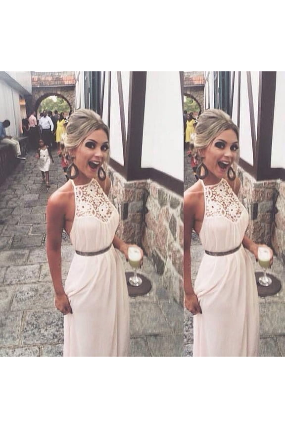 Summer Style White Lace Bear Shoulder Halter Maxi Long Dress