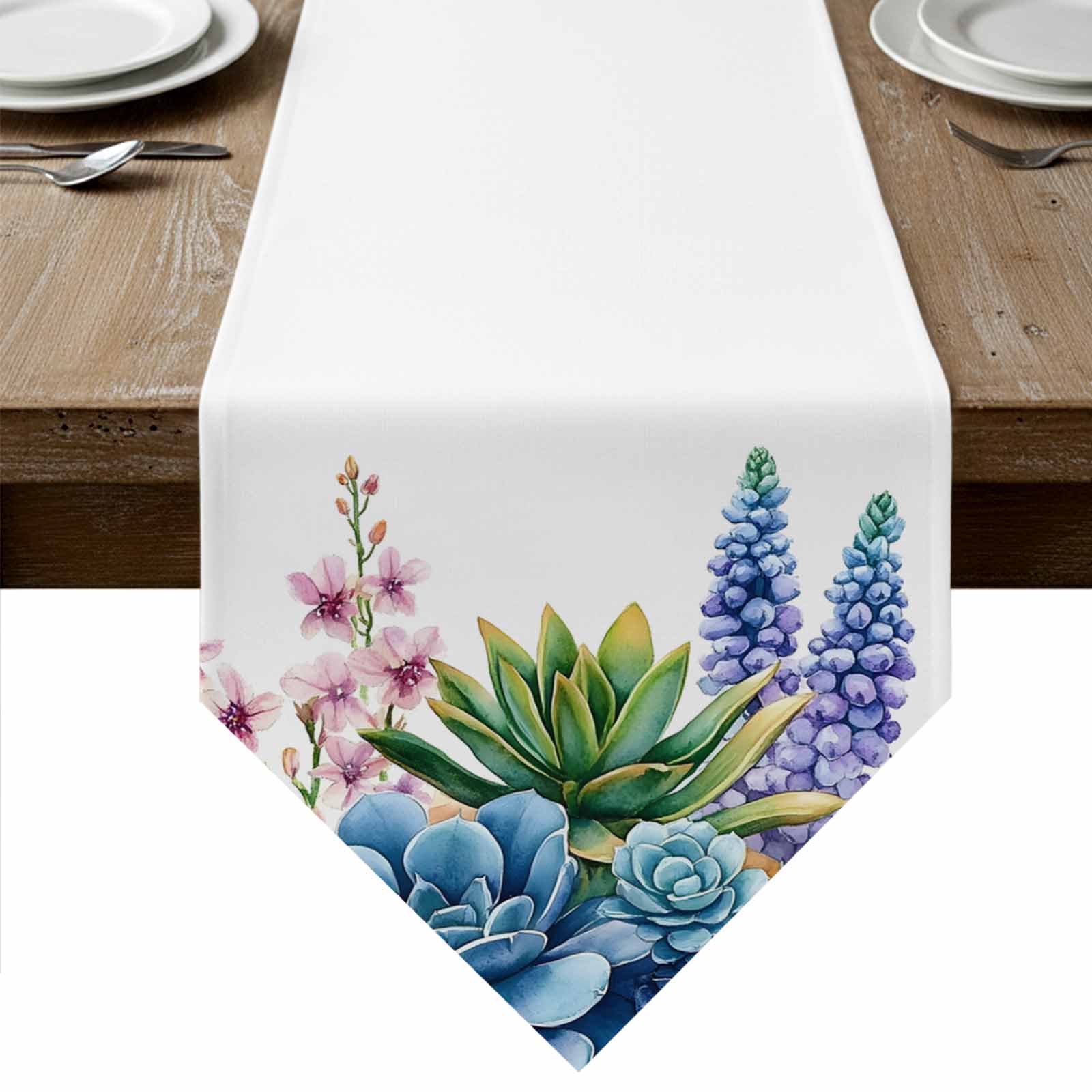 Summer Succulents Table Runner Linen Burlap Table Runner 70 Inches Long ...