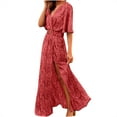 thumbnail image 1 of Summer Summer Dresses for Women 2025 Casual Trendy,Maxi Dresses for Women Plus Size ,Womens Summer Flowy Short Sleeve V Neck A Line Flowy Party Dresses with Belt Ankle Dress, 1 of 4