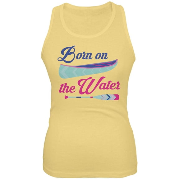 Summer Sun Born on the Water Kayak Juniors Soft Tank Top Yellow LG