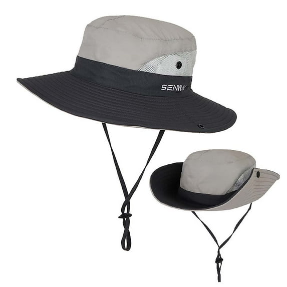 Summer Sun Bucket Hats, UV Protection Ponytail Cap, Breathable Hiking Wide Brim Beach Foldable Fishing Cap, Gray