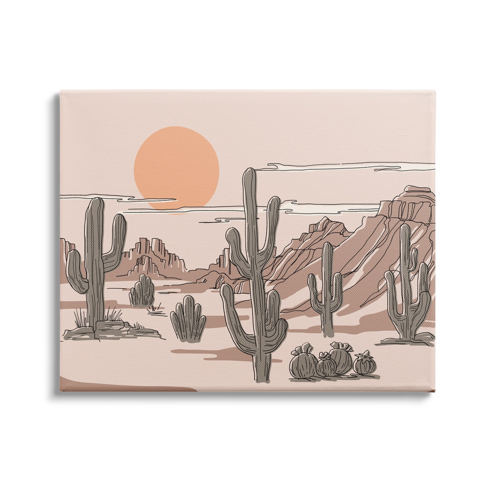 Summer Sun Desert Canyon Saguaro Cactus Plants 20 in x 16 in Painting Canvas Art Print, Design by Ziwei Li