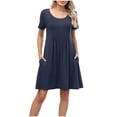 thumbnail image 1 of Summer Sun Dresses for Womens 2026 Fashion Plus Size Solid Color Pleated Dress Round Neck Short Sleeved Pockets Dresses Casual Comfortable All Occasion Wear, 1 of 9