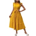 thumbnail image 1 of Summer Sun Dresses for Womens 2026 Fashion Plus Size Casual Round-Neck Ruffled Short Sleeve Solid Color Dress, 1 of 6