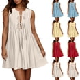 thumbnail image 1 of Summer Sun Dresses for Womens 2026 Plus Size Fashion Casual Sleeveless Crew Neck Lace-up Pleated Dress, 1 of 9
