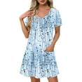 thumbnail image 1 of Summer Sun Dresses for Womens 2026 Plus Size Fashion Print Short-sleeved V-neck Casual Dress, 1 of 7