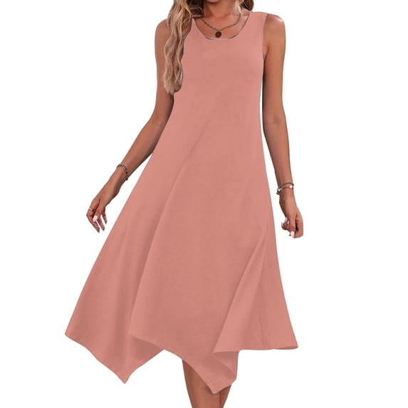 Summer Sun Dresses for Womens 2026 Plus Size Fashion Sleeveless Round Neck Drawstring Casual Ruffle A-Line Mini Dress