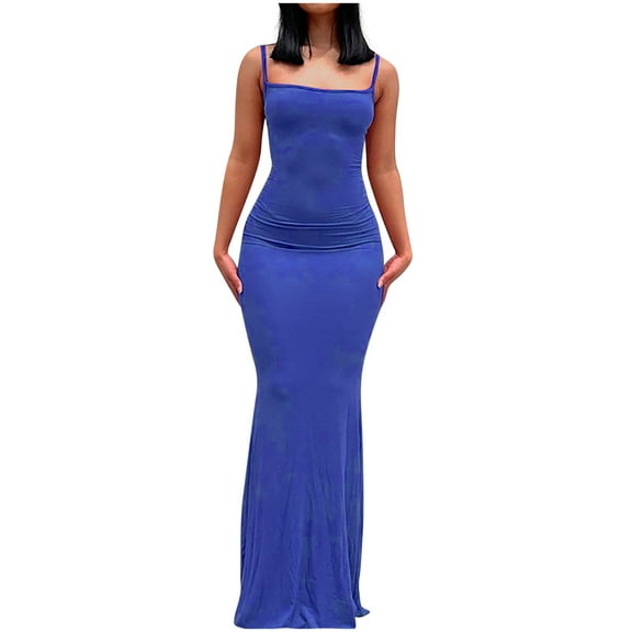 Summer Sun Dresses for Womens 2026 Plus Size Fashion Sleeveless Solid Round Neck Camies Ladies Long Dress