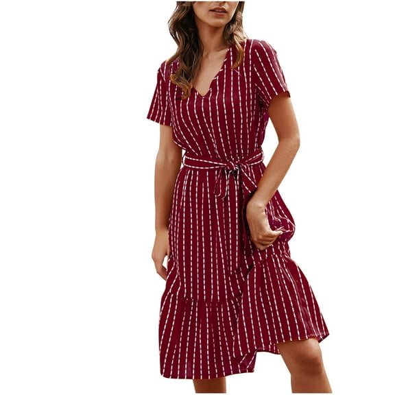 Summer Sun Dresses for Womens 2026 Plus Size Fashion Solid Color Short Sleeve V Neck Button Elastic Waist Hollow Out Dress