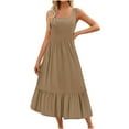 thumbnail image 1 of Summer Sun Dresses for Womens 2026 Plus Size Fashion Solid Color Sleeveless Round Neck Pleated Dresses Mini Dress, 1 of 6