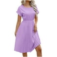 thumbnail image 1 of Summer Sun Dresses for Womens 2026 Plus Size Fashion Temperament Solid Color Pleated Three-quarter Sleeve Waist A-line Dress, 1 of 9