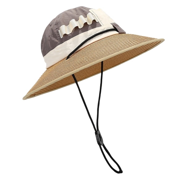 Summer Sun Hat for Men Women Wide Brim Quick Dry Straw Spliced Bucket Hat Breathable Outdoor Fishing Hiking Safari Cap Adjustable Chin Strap for Adults Everyday Casual Apparel Accessories Gear Set