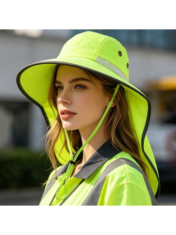 Summer Sun Hat for Outdoor Workers, Wide Brim with Reflective Strips for Sun Protection, Breathable Quick-Dry Safety Hat for Sanitation and Construction