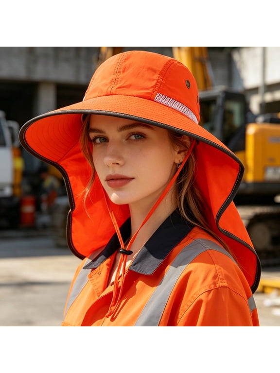 Summer Sun Hat for Outdoor Workers, Wide Brim with Reflective Strips for Sun Protection, Breathable Quick-Dry Safety Hat for Sanitation and Construction