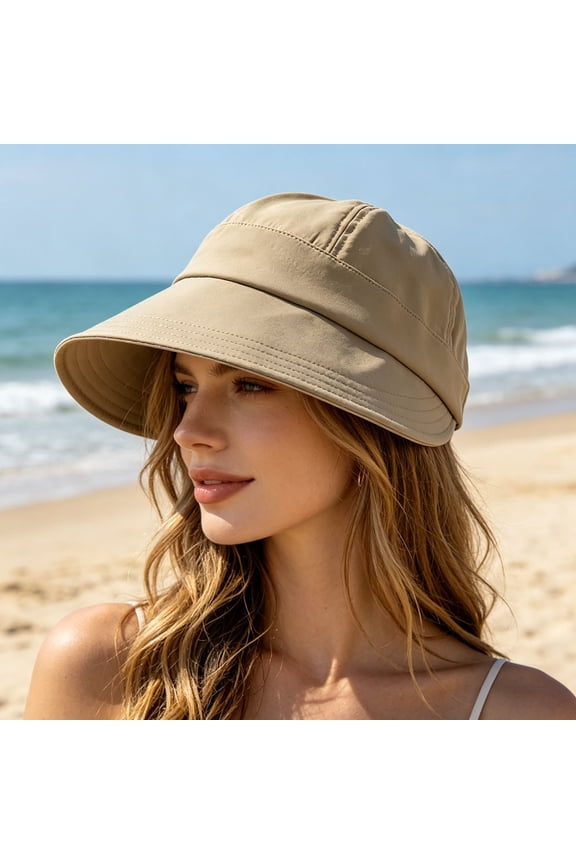 Summer Sun Hat, Protection Wide Brim Bucket Cap, Breathable Foldable UV Shield Outdoor Hat for Adults, Casual Beach Travel Fishing Visor, Daily Sun Blocker, Beige