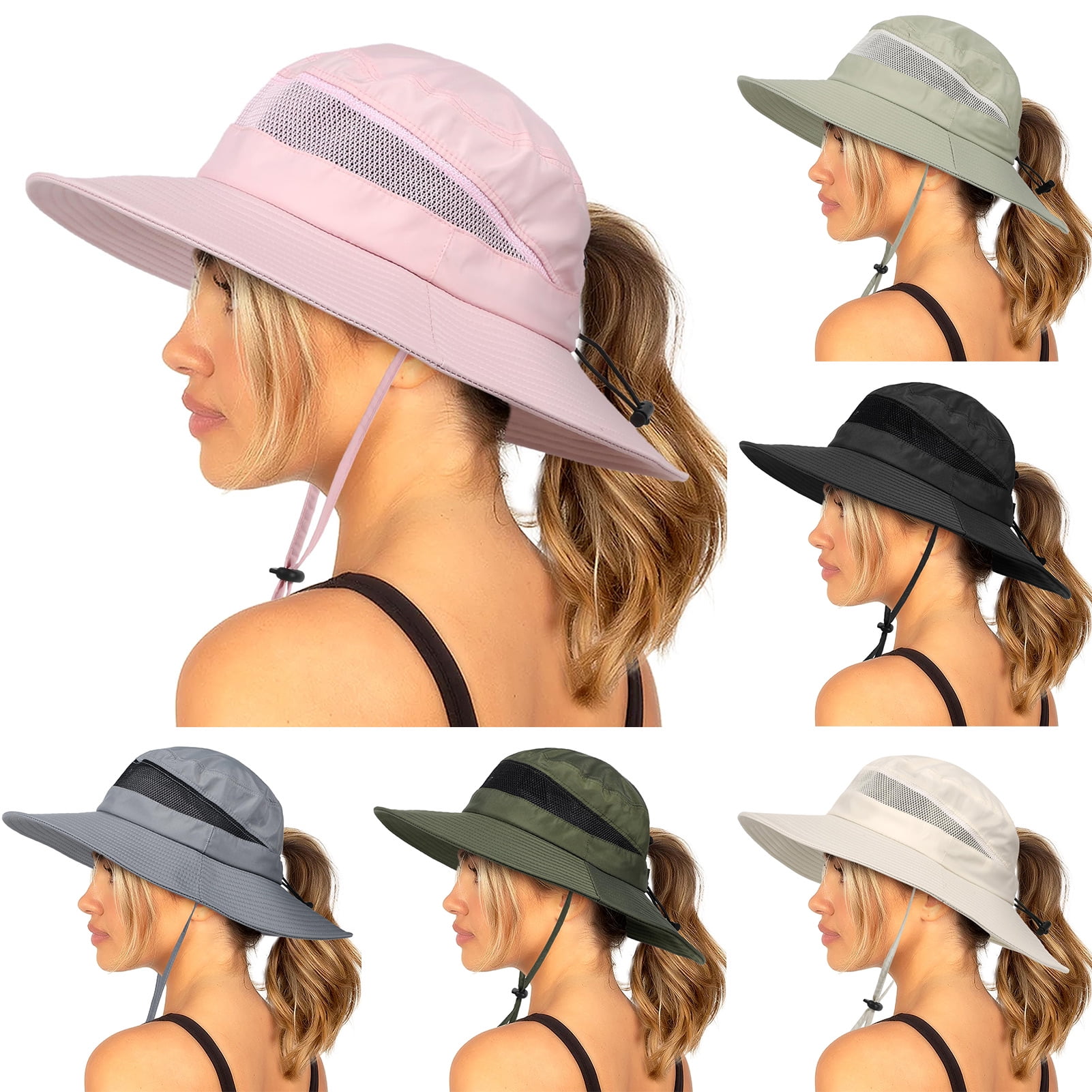 Summer Sun Hat Waterproof Wide Brim Bucket Hat UV Adjustable Outdoor Rain Hat with Ponytail Hole for Fishing Hiking Camping Walmart