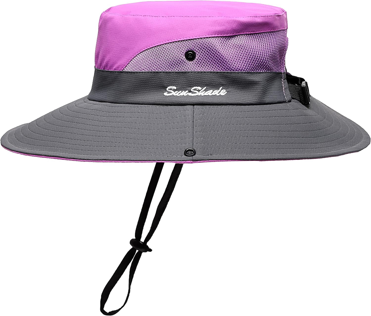 IYEBRAO 2 Pack Womens Ponytail Sun Hat UV Protection Bucket Hats Foldable Wide Brim Summer Boonie Beach Cap Fishing Hiking(Beige & Sky Blue - View #12