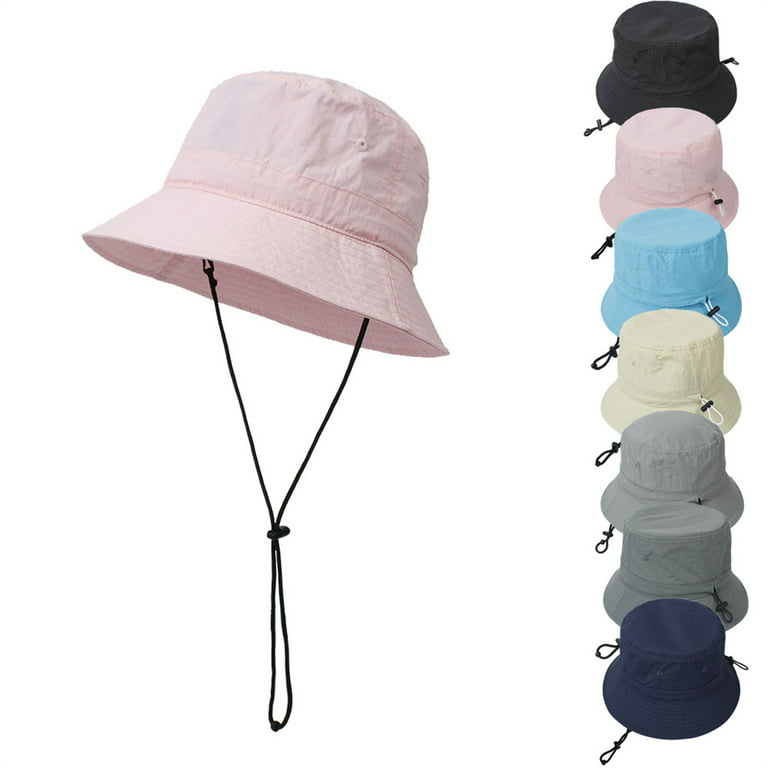 Summer Sun Hat Women Wide Brim Breathable Outdoor Hiking Hat Summer Fishing  Hat with Adjustable Drawstring-Pink 