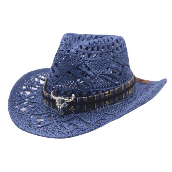 Summer Sun Hat for Women And Men Solid Color Western Cowboy Hat Hollowed Out Beach Straw Hat