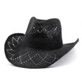 thumbnail image 1 of Summer Sun Hat for Women And Men Solid Color Western Cowboy Hat Hollowed Out Beach Straw Hat, 1 of 2