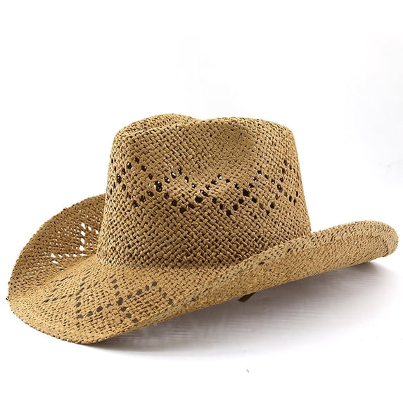 Summer Sun Hat for Women And Men Solid Color Western Cowboy Hat Hollowed Out Beach Straw Hat